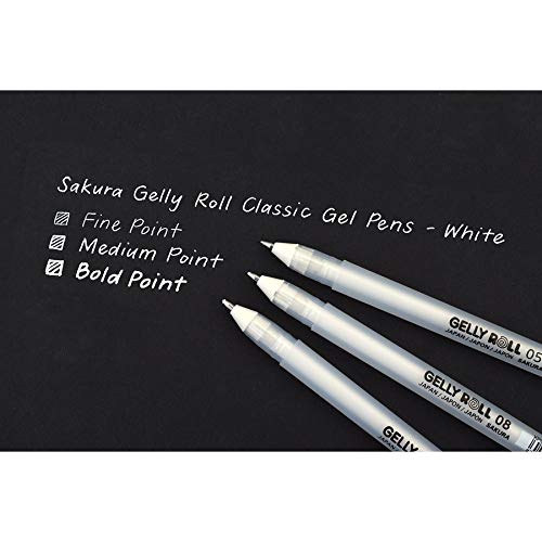 Sakura Gelly Roll White Gel Pen Set – 3 Sizes (Fine, Medium, Bold)