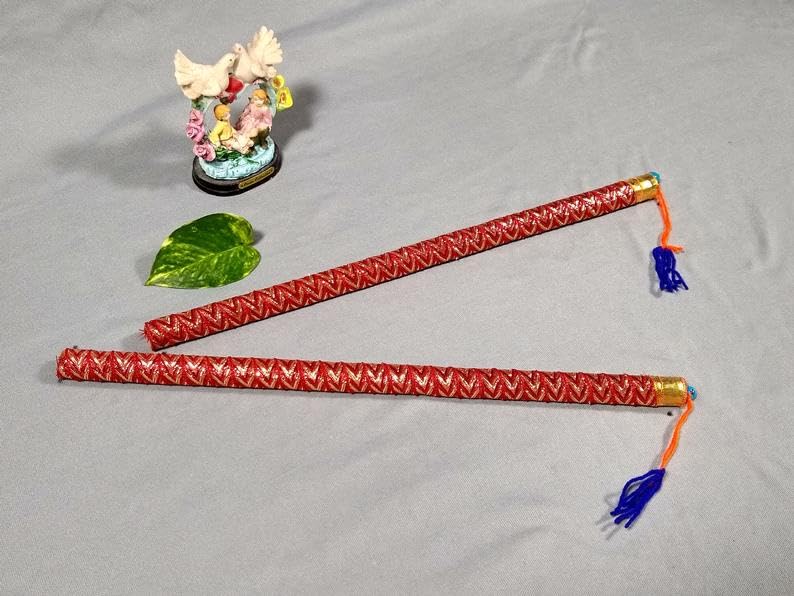 SticksKart Multicolor V-Cut Dandiya Sticks (Set of 4) | Wooden Garba & Navratri Dance Sticks