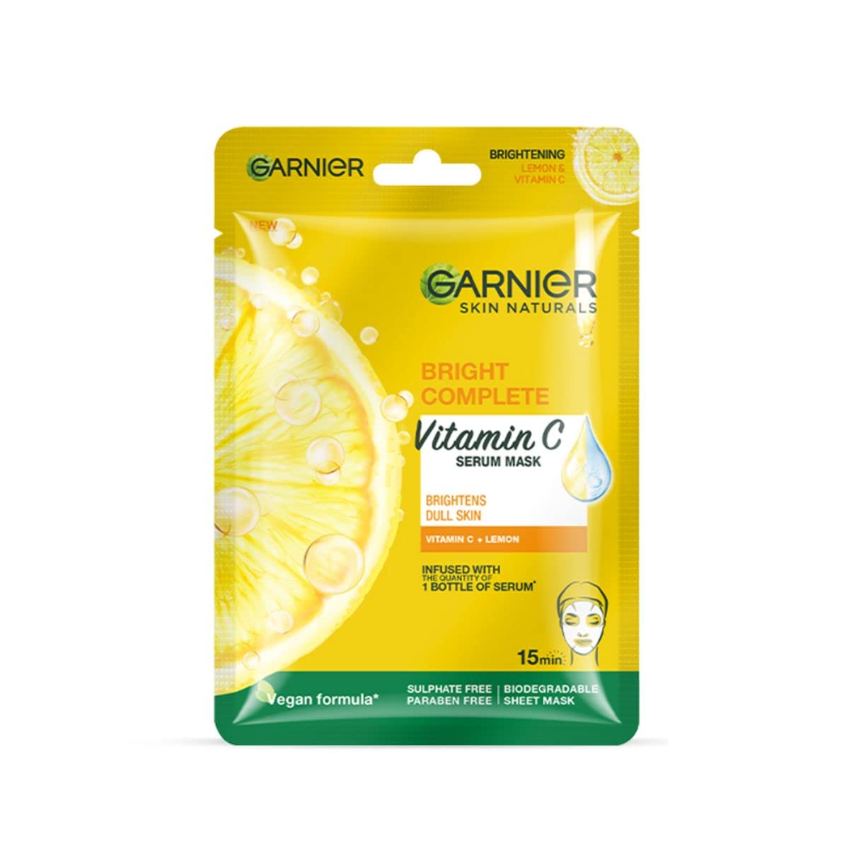 Garnier Skin Naturals Bright Complete Vitamin C Sheet Mask – Hydrating, Brightening & Anti-Dark Spots (28g)