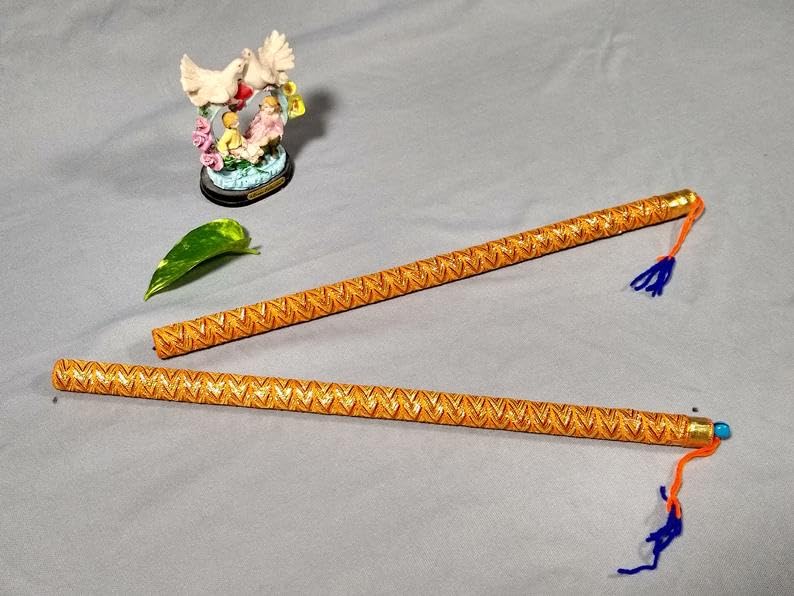 SticksKart Multicolor V-Cut Dandiya Sticks (Set of 4) | Wooden Garba & Navratri Dance Sticks