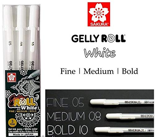 Sakura Gelly Roll White Gel Pen Set – 3 Sizes (Fine, Medium, Bold)