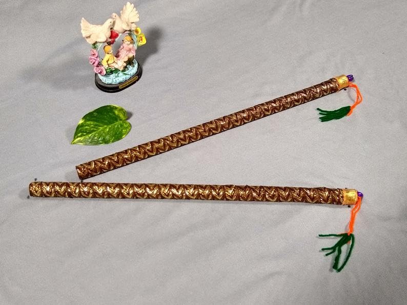 SticksKart Multicolor V-Cut Dandiya Sticks (Set of 4) | Wooden Garba & Navratri Dance Sticks