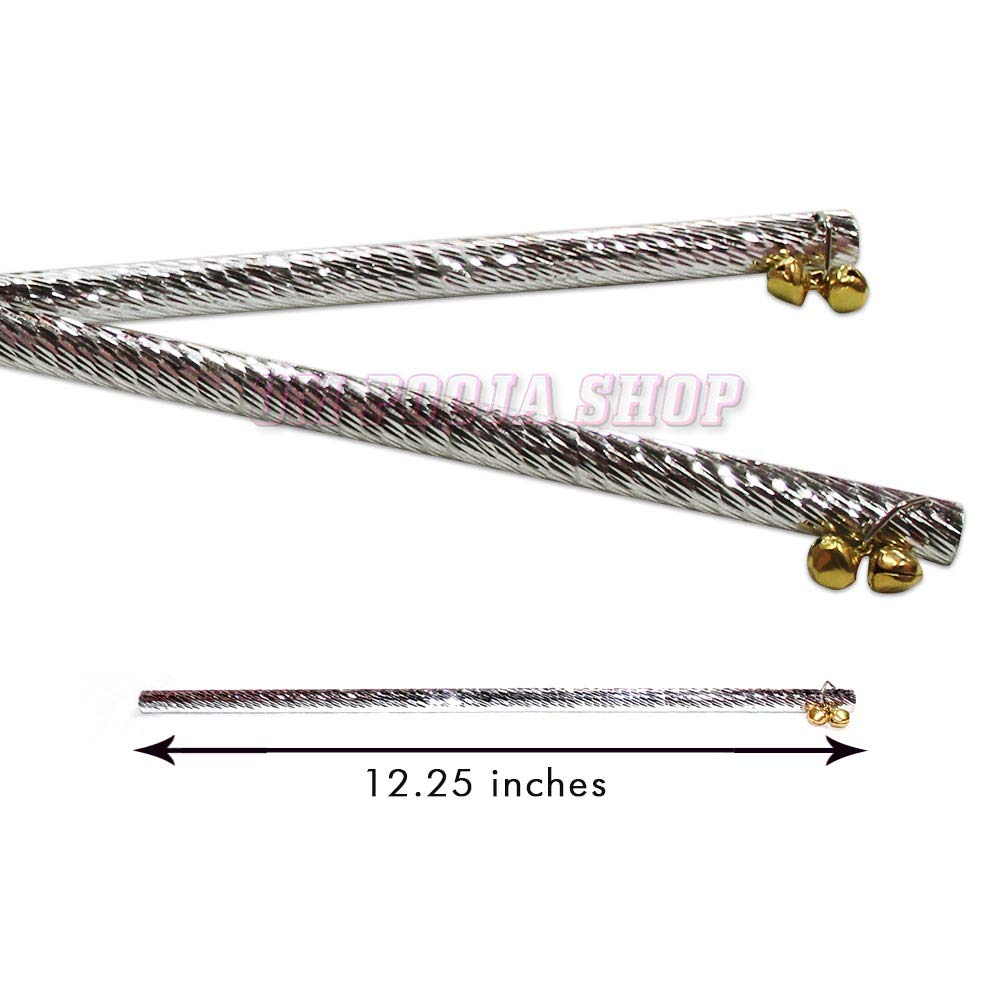 Om Pooja Shop Aluminium Navratri Dandiya Sticks (Silver, 12.25") | Lightweight Garba Dance Sticks – 1 Pair