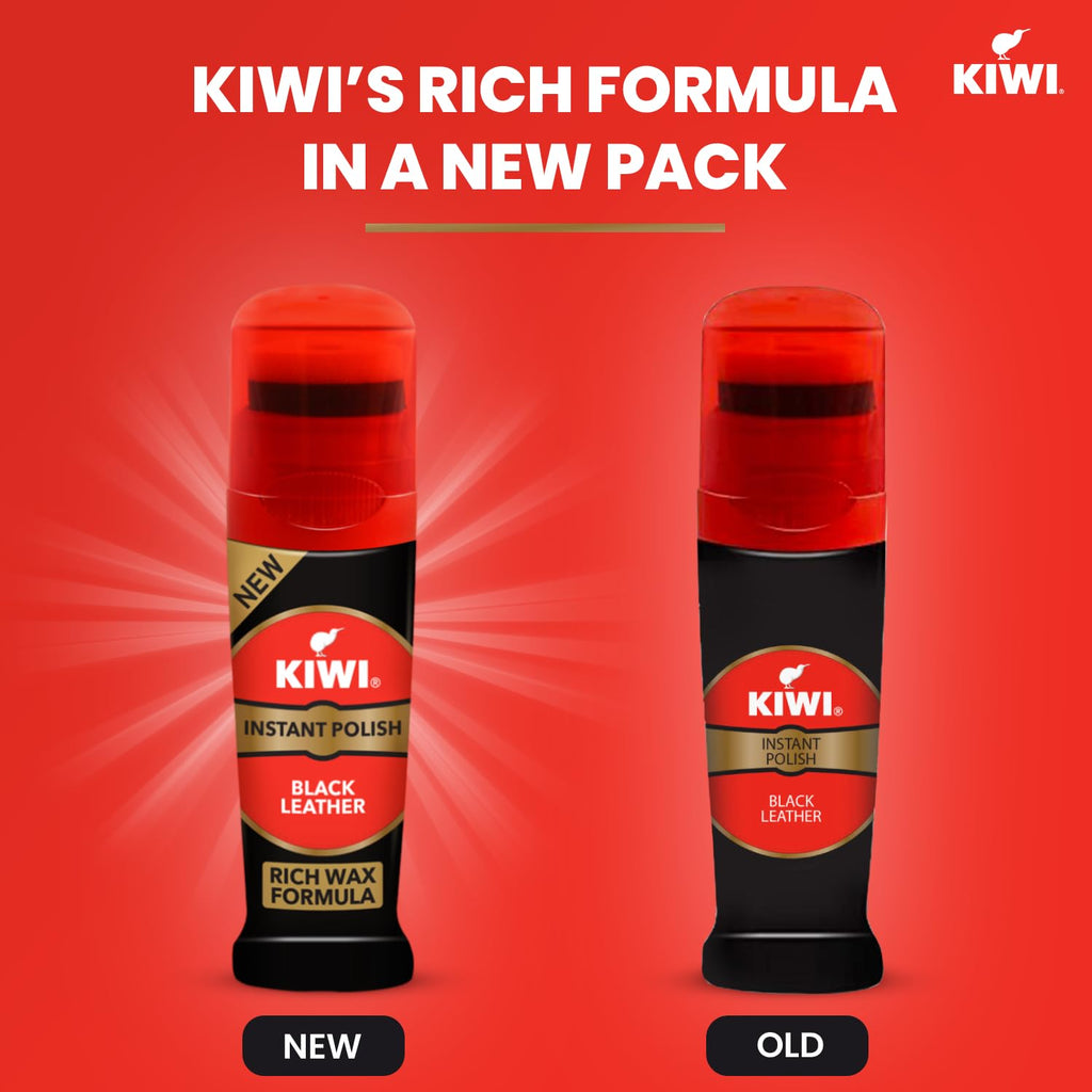 Kiwi Instant Polish – Black Leather | 75ml | Waterproof Finish & Long-Lasting Shine