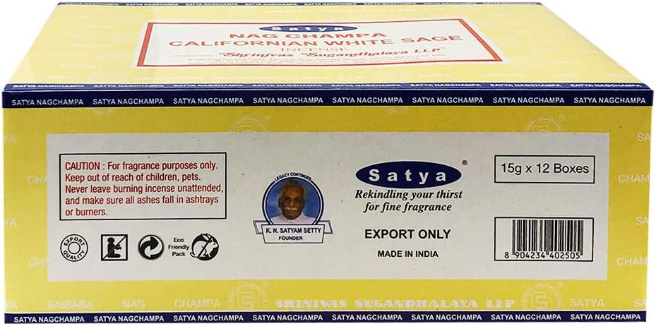 California White Sage Incense Sticks & Holder Bundle – Satya Aromatic Kit, 180 Sticks, Hand-Rolled in India