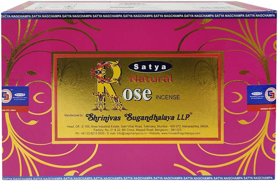 Satya Natural Rose Incense Sticks with Wooden Incense Holder | Handmade Agarbatti Bundle | 180 Sticks for Meditation, Smudging & Home Fragrance