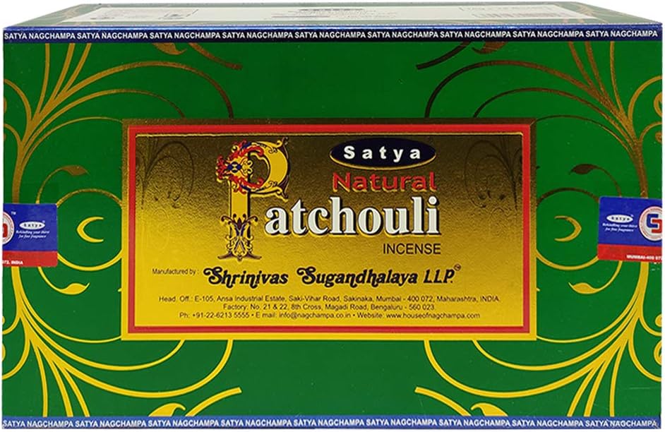 Satya Natural Patchouli Incense Sticks with Wooden Incense Holder | Handmade Agarbatti Bundle | 180 Sticks for Meditation, Smudging & Home Fragrance