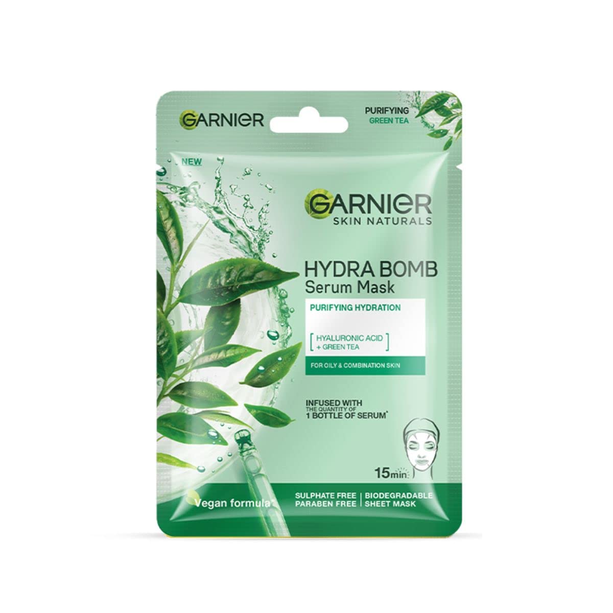 Garnier Skin Naturals Hydra Bomb Green Tea Serum Mask – Purifying & Pore Reducing (28g)