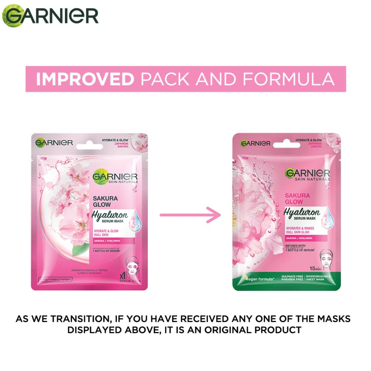 Garnier Skin Naturals Sakura Glow Serum Sheet Mask – Hydrating & Brightening (28g)