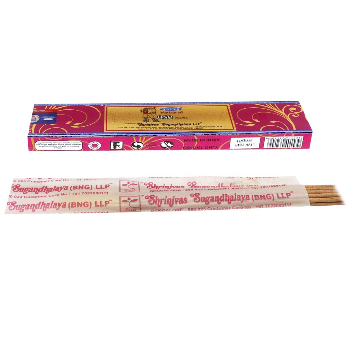 Satya Natural Rose Incense Sticks with Wooden Incense Holder | Handmade Agarbatti Bundle | 180 Sticks for Meditation, Smudging & Home Fragrance