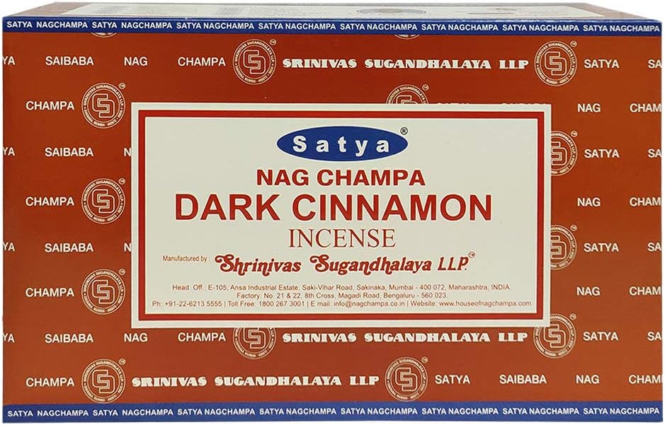 Dark Cinnamon Incense Sticks & Holder Bundle – Satya Herbal Incense Kit for Smudging & Meditation