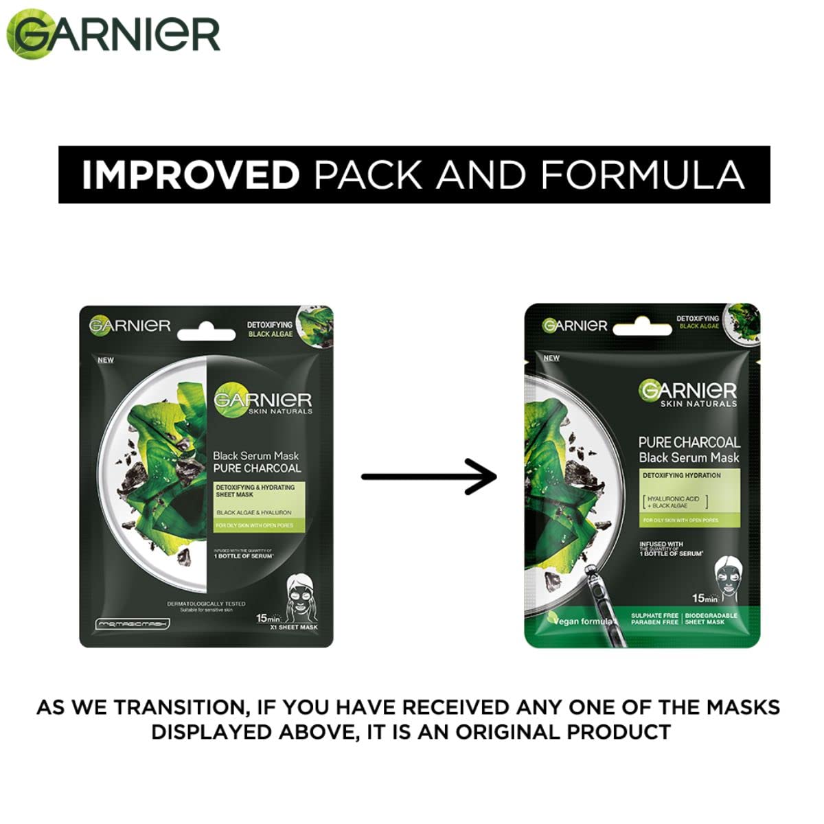 Garnier Skin Naturals Pure Charcoal Black Serum Mask – Hydrating & Detoxifying (28g)