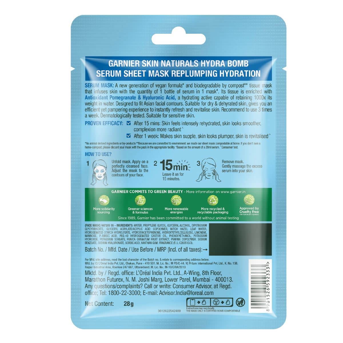 Garnier Skin Naturals Face Mask Set – Hydra Bomb & Black Serum Masks (10 pcs, 5 Types, 280g)