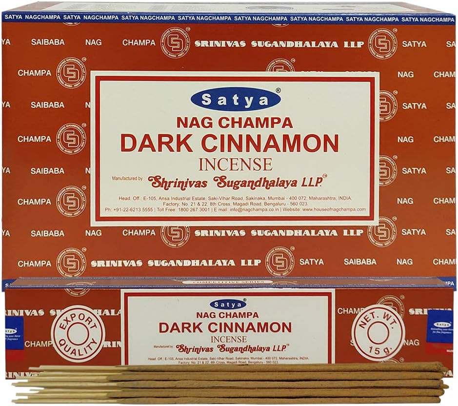 Dark Cinnamon Incense Sticks & Holder Bundle – Satya Herbal Incense Kit for Smudging & Meditation