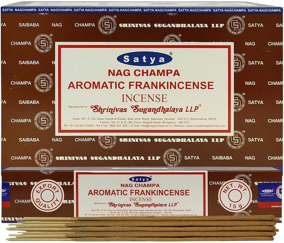 Satya Frankincense Incense Sticks & Holder Bundle – 180 Sticks Aromatherapy Kit, Hand-Rolled in India