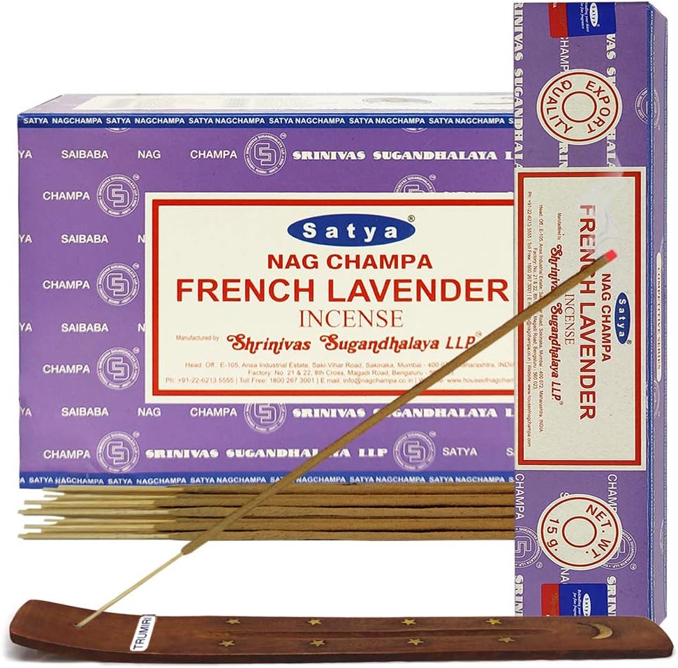 French Lavender Incense Sticks & Holder Bundle – Satya Natural Aromatherapy Kit for Relaxation & Meditation