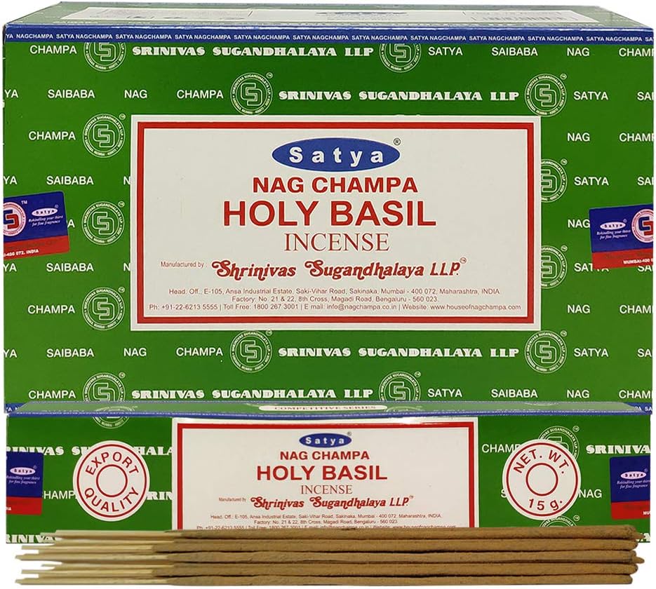 Holy Basil Incense Sticks & Holder Bundle – Satya Natural Tulsi Agarbatti for Meditation & Spiritual Cleansing