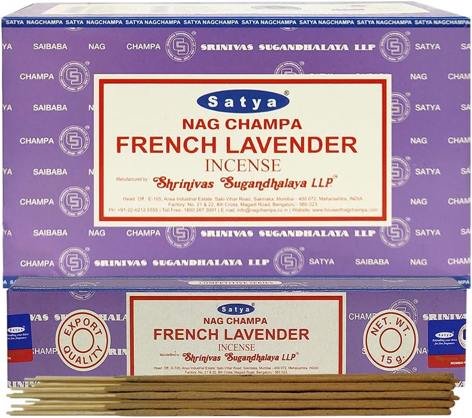 French Lavender Incense Sticks & Holder Bundle – Satya Natural Aromatherapy Kit for Relaxation & Meditation