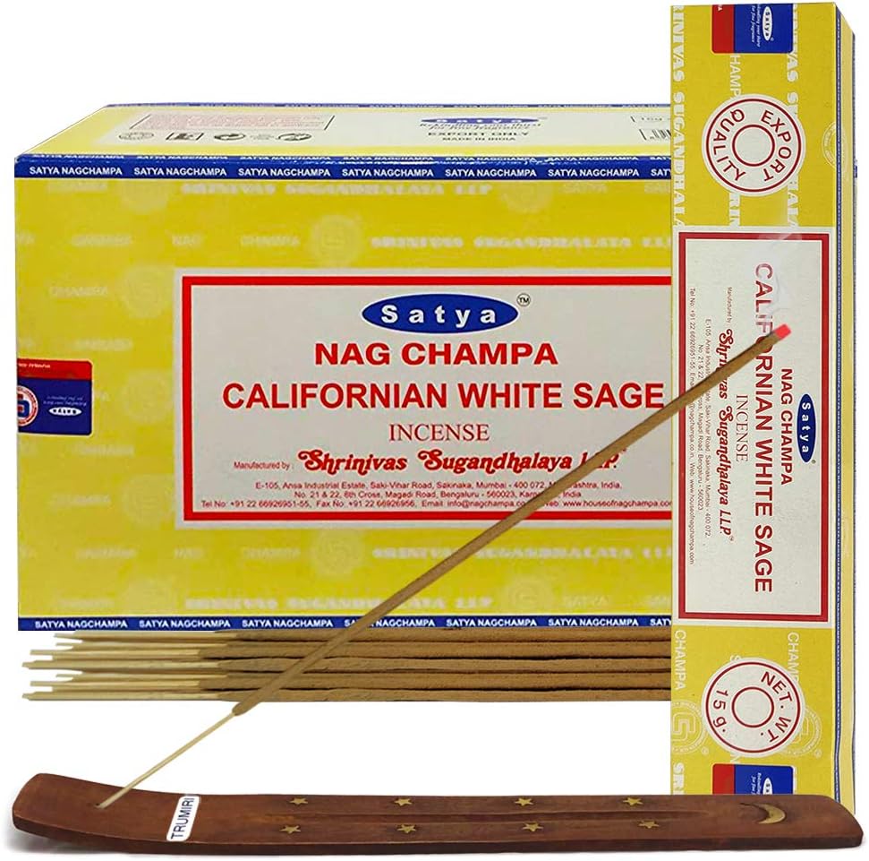 California White Sage Incense Sticks & Holder Bundle – Satya Aromatic Kit, 180 Sticks, Hand-Rolled in India