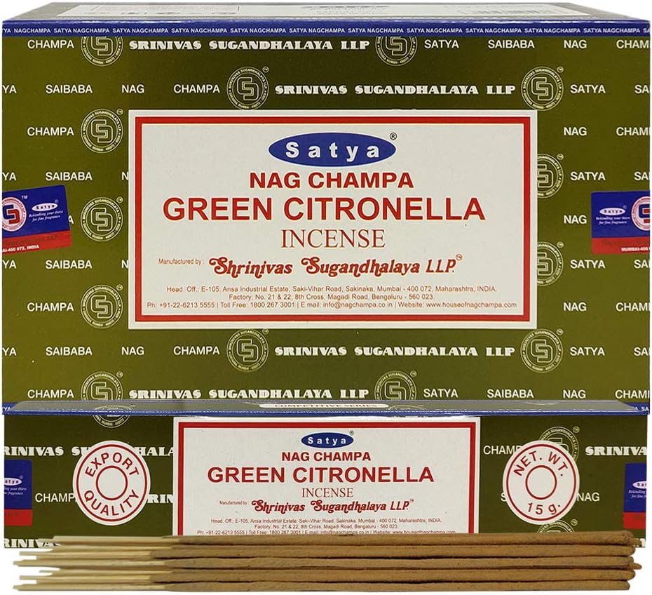 Green Citronella Incense Sticks & Holder Bundle – Satya Natural Bug-Repelling & Aromatic Incense Kit