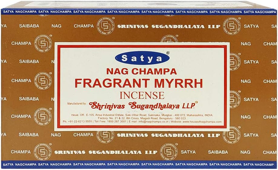 Satya Fragrant Myrrh Incense Sticks & Holder Bundle – 180 Sticks | Spiritual Smudging & Meditation Set | Handcrafted in India