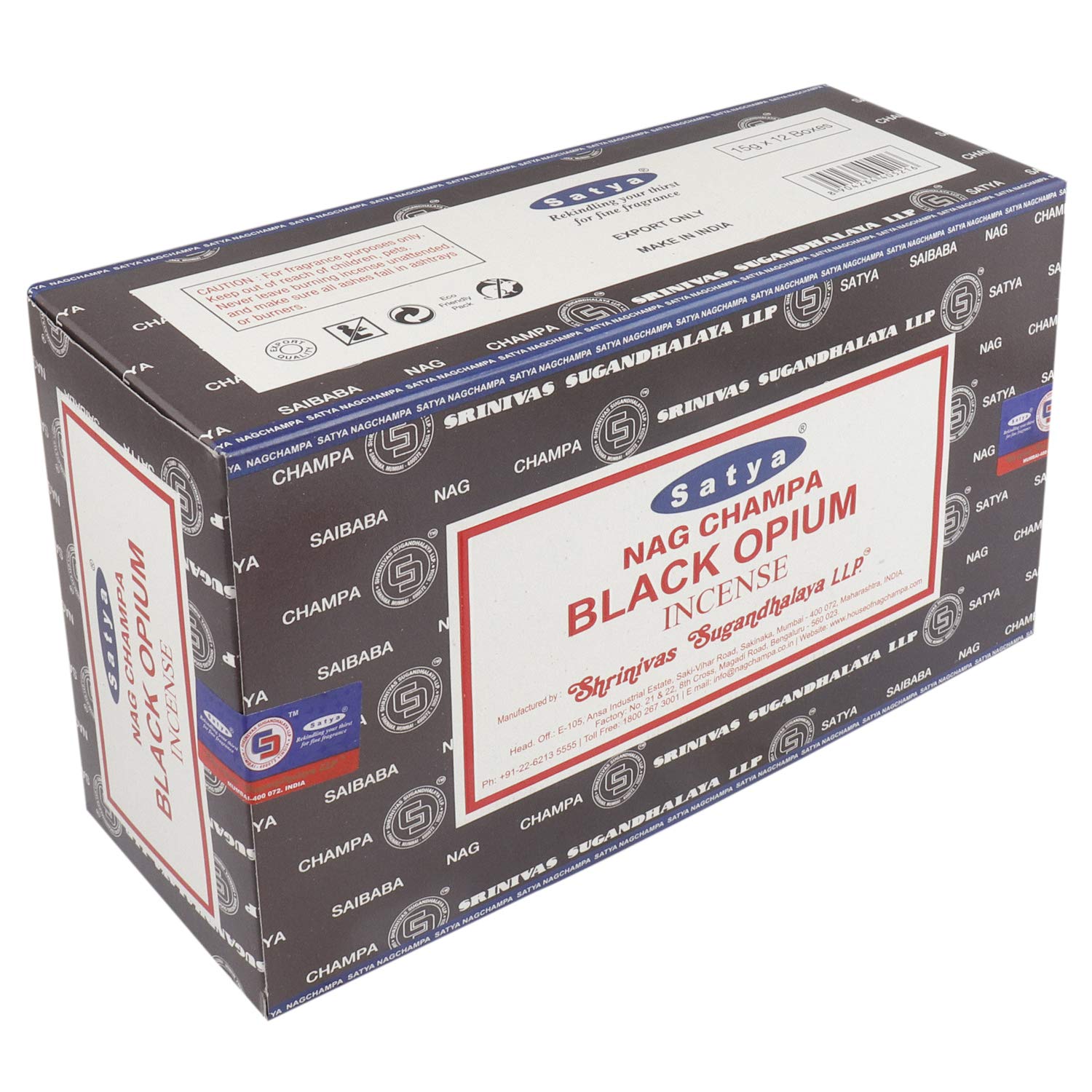Satya Nag Champa Black Diamond Incense Sticks | Handmade Agarbatti | Long-Lasting 60 Min Burn | 180g Box (12 Packs) + Free Wooden Incense Holder
