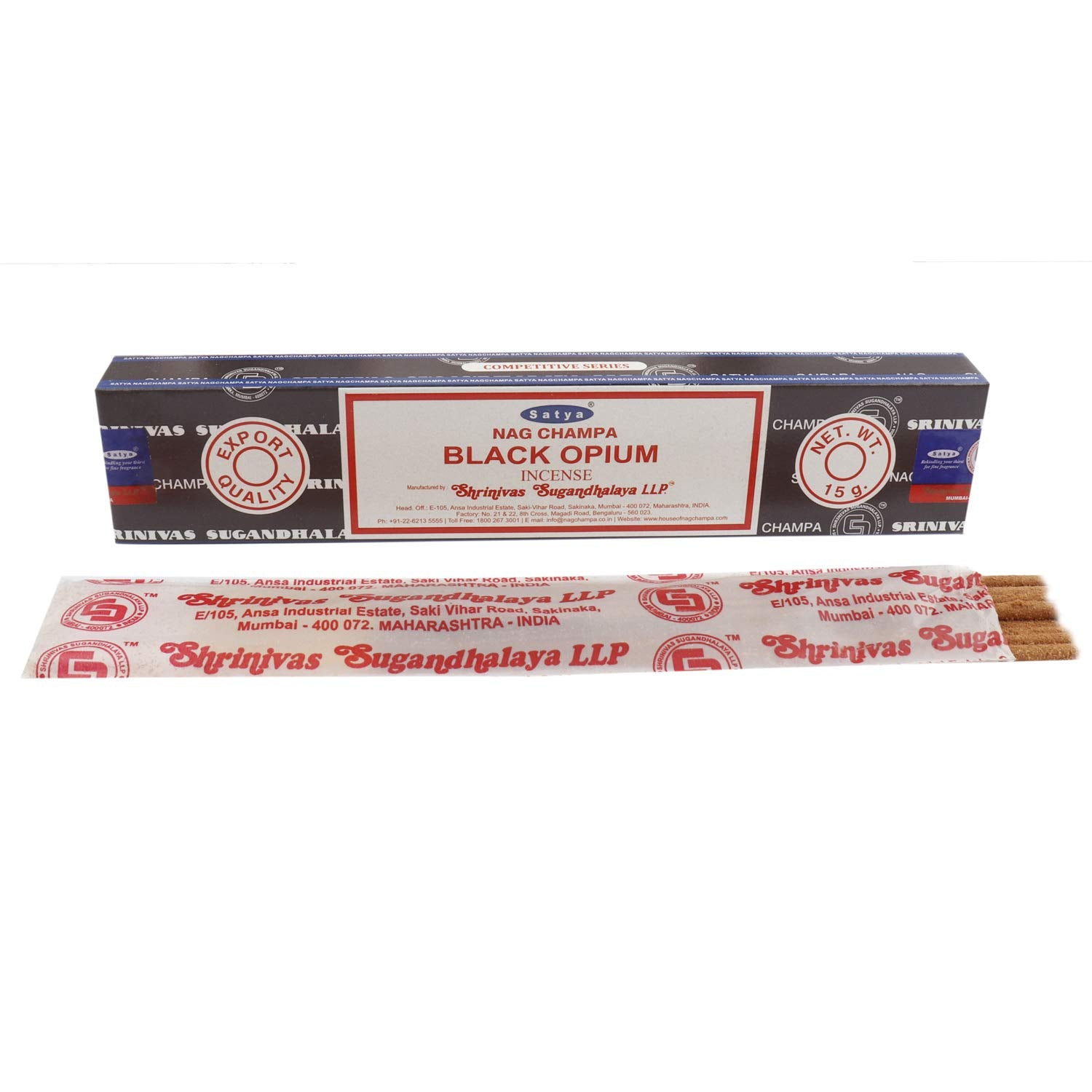 Satya Nag Champa Black Diamond Incense Sticks | Handmade Agarbatti | Long-Lasting 60 Min Burn | 180g Box (12 Packs) + Free Wooden Incense Holder