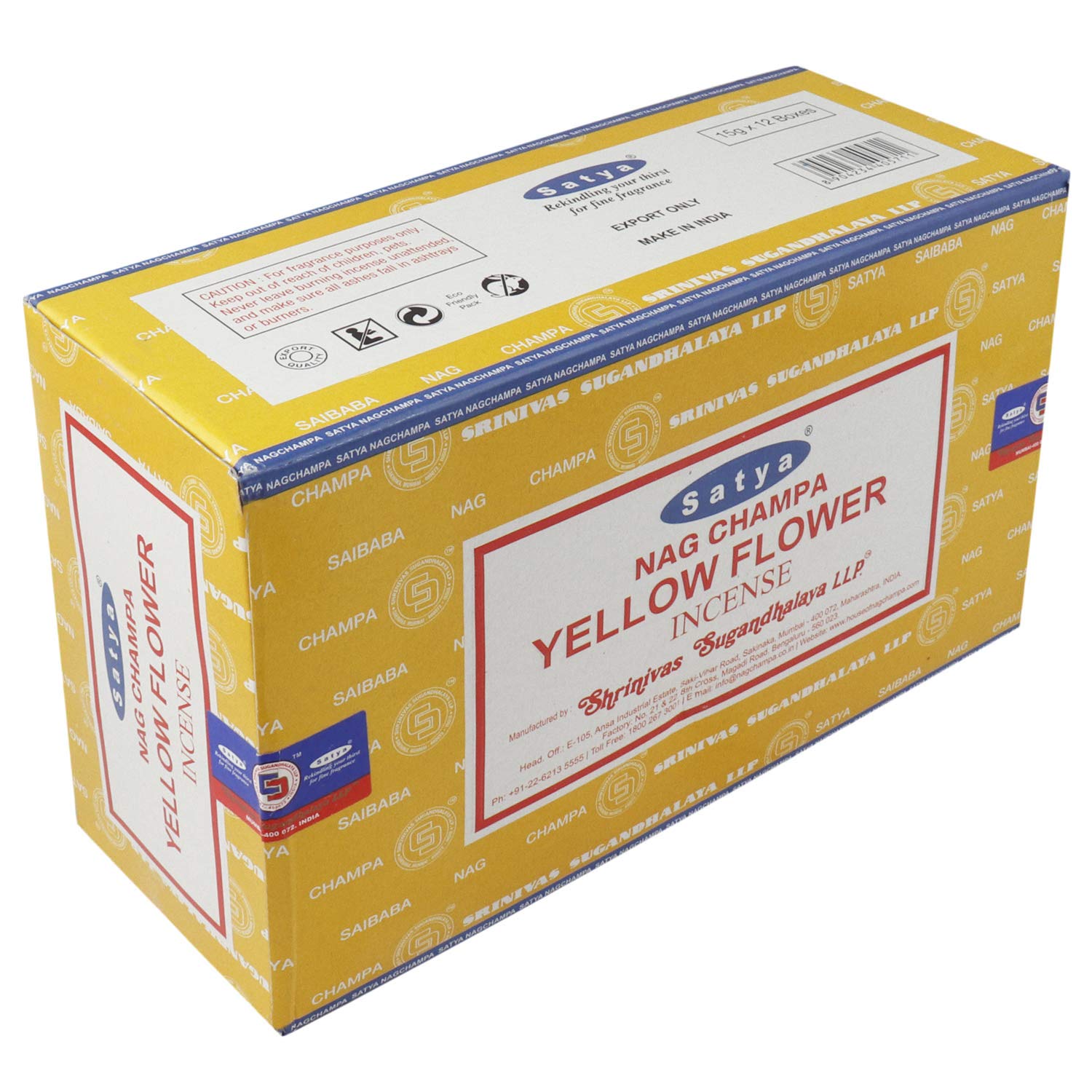 Satya Yellow Flower Incense Sticks | Handmade Natural Agarbatti | Long-Lasting Fragrance for Meditation, Yoga & Home | 180g Box (12 Packs)