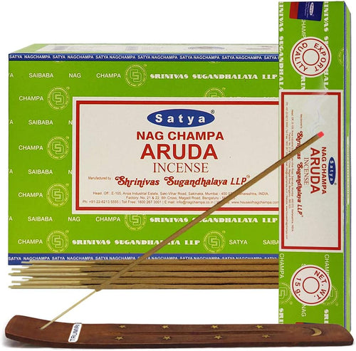 Aruda Incense Sticks & Holder Bundle – Satya Natural Aromatic Incense for Meditation & Smudging