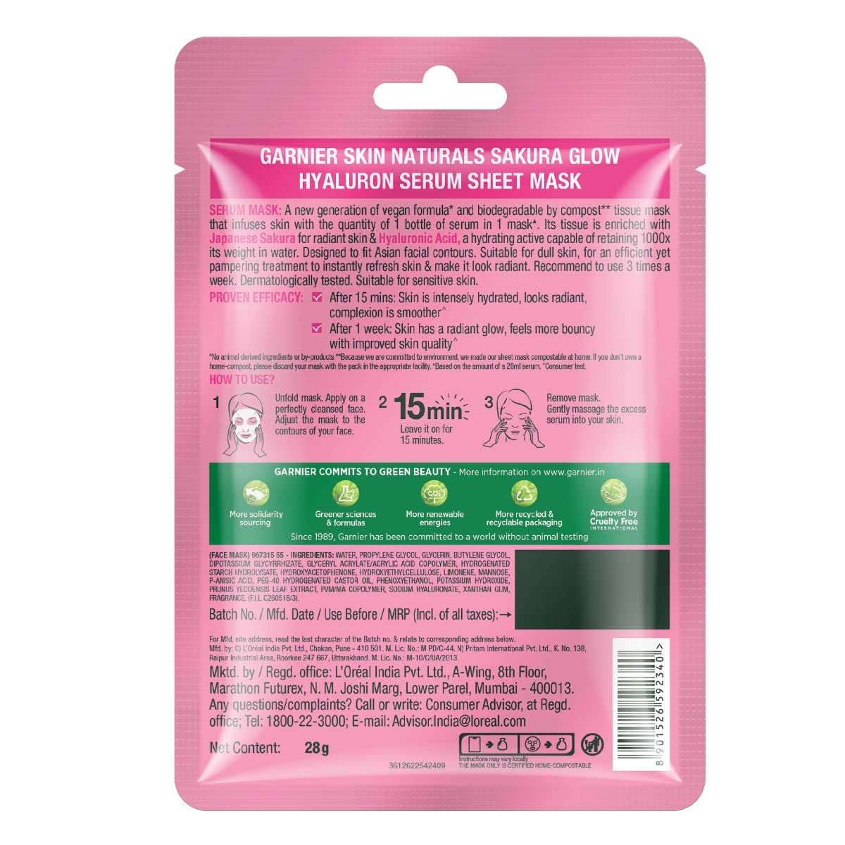 Garnier Skin Naturals Face Mask Set – Hydra Bomb & Black Serum Masks (10 pcs, 5 Types, 280g)