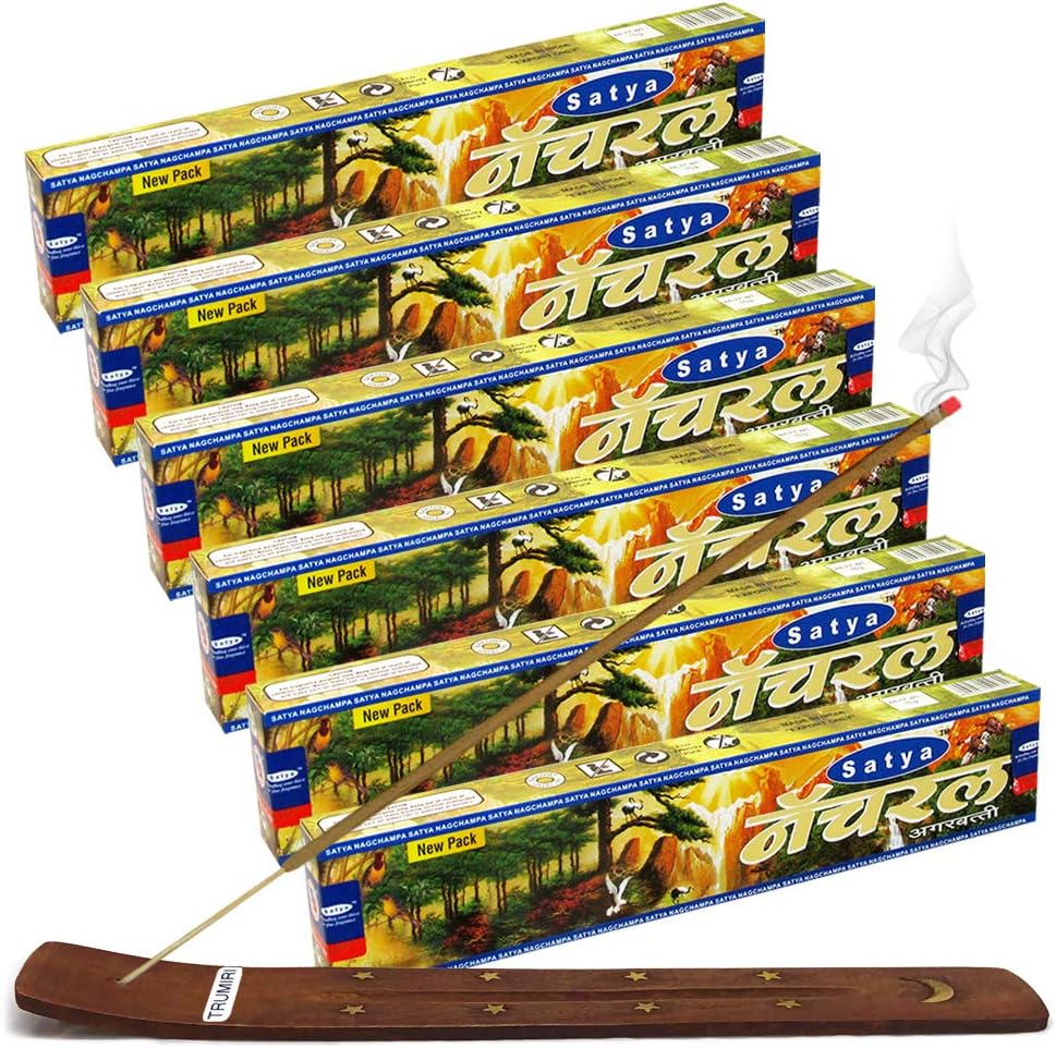 Satya Natural Incense Sticks with Wooden Incense Holder | Handmade Agarbatti Bundle | 90 Sticks for Meditation, Relaxation & Home Fragrance