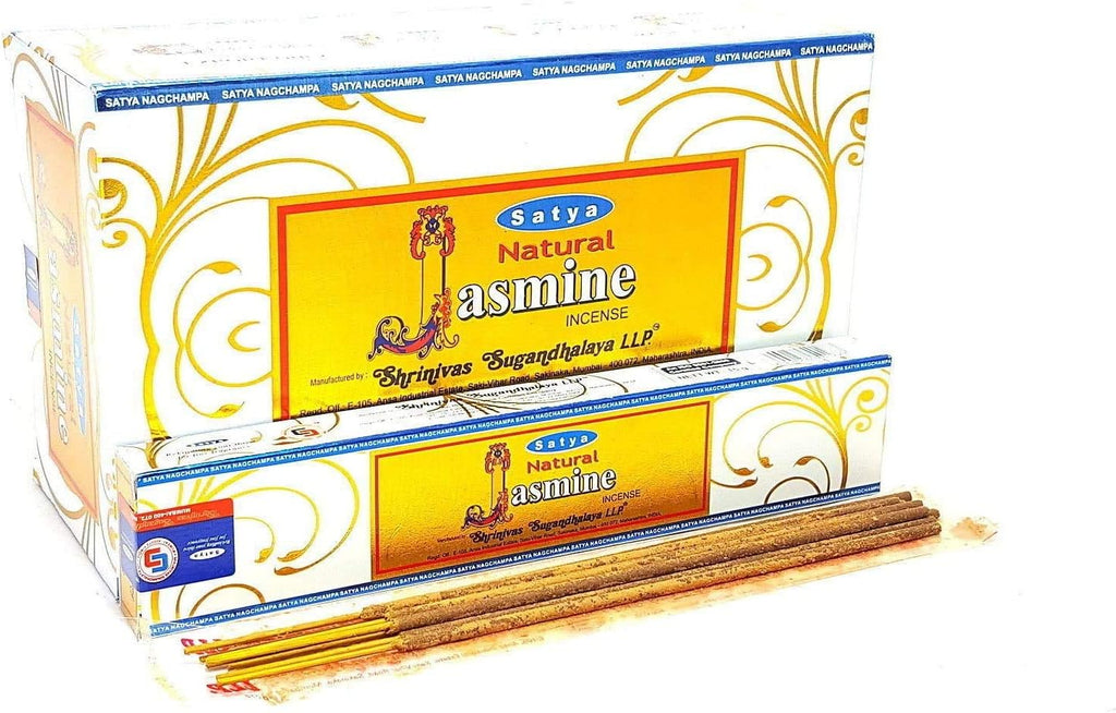 Satya Sai Baba Natural Jasmine Incense Sticks | Handmade Agarbatti | Floral Long-Lasting Fragrance | 180g Box (12 Packs × 15g)