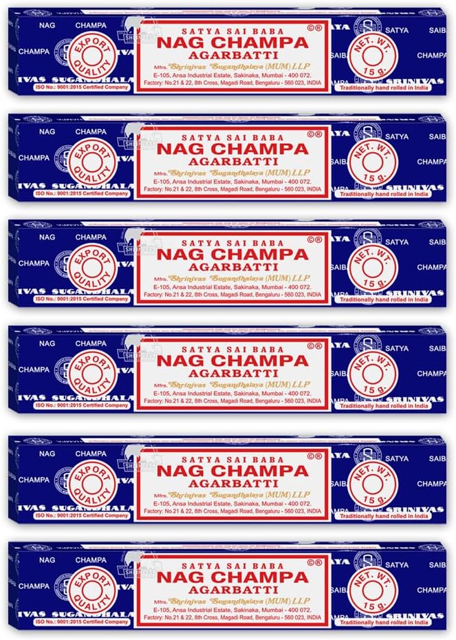Satya Sai Baba Nag Champa Agarbatti | Original Hand-Rolled Incense Sticks | 12 Boxes × 15g | Meditation, Relaxation & Positivity