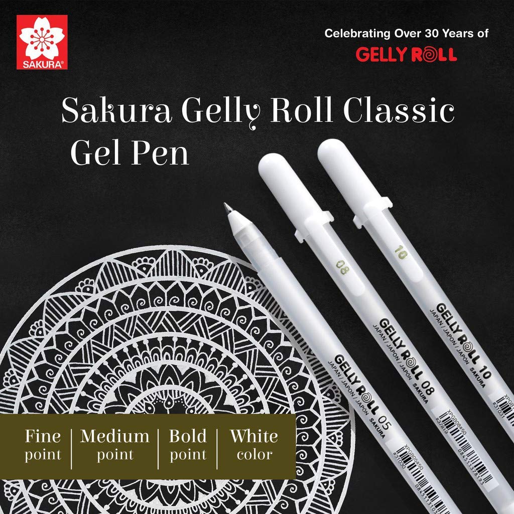 Sakura Gelly Roll White Gel Pen Set – 3 Sizes (Fine, Medium, Bold)