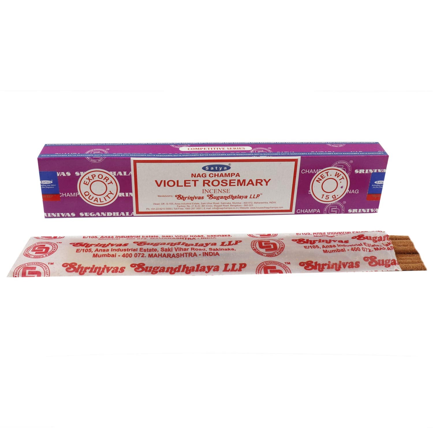 Satya Violet Rosemary Incense Sticks | Handmade Natural Agarbatti | Long-Lasting Fragrance for Meditation, Yoga & Home | 180g Box (12 Packs)