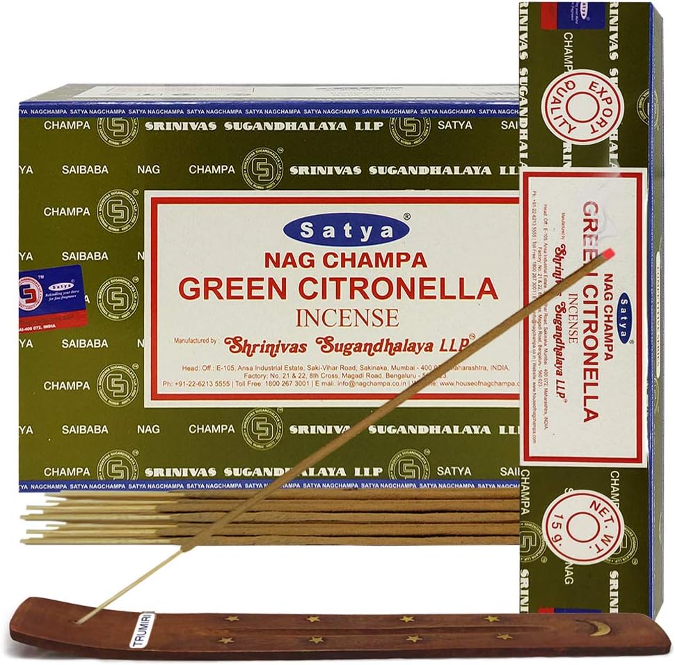Green Citronella Incense Sticks & Holder Bundle – Satya Natural Bug-Repelling & Aromatic Incense Kit