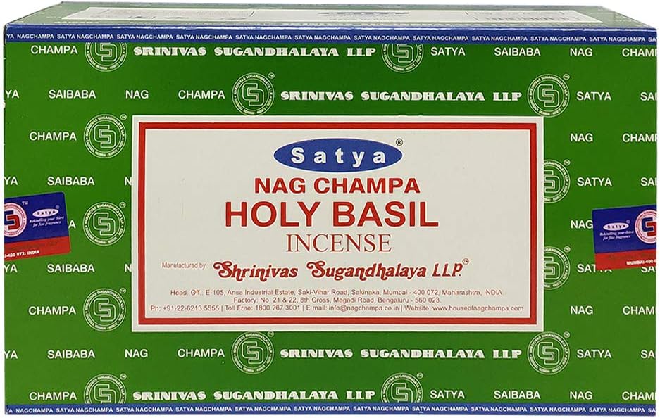 Holy Basil Incense Sticks & Holder Bundle – Satya Natural Tulsi Agarbatti for Meditation & Spiritual Cleansing
