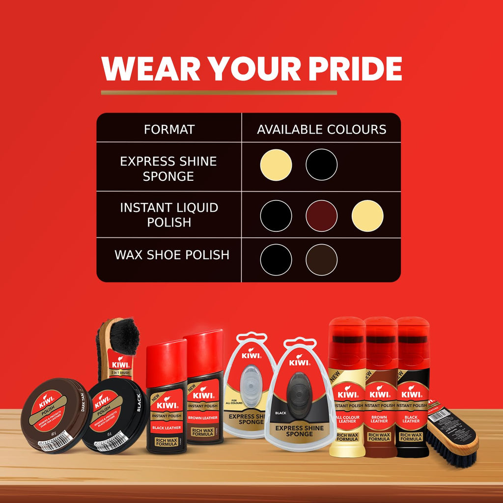 Kiwi Instant Polish – Black Leather | 75ml | Waterproof Finish & Long-Lasting Shine