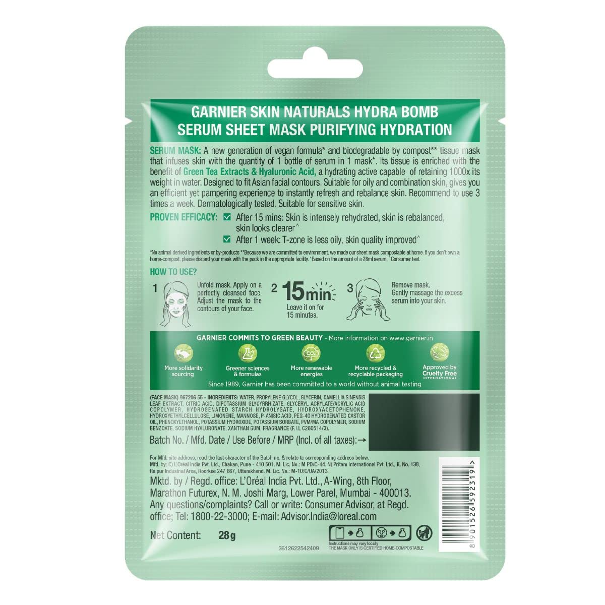 Garnier Skin Naturals Face Mask Set – Hydra Bomb & Black Serum Masks (10 pcs, 5 Types, 280g)