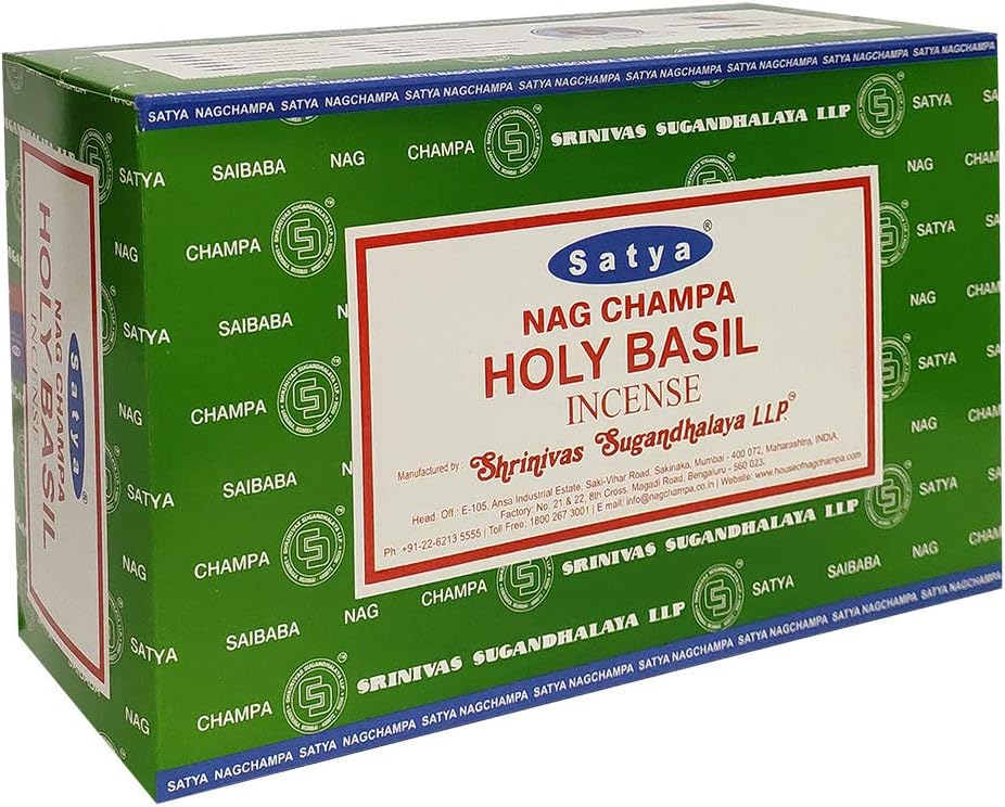 Holy Basil Incense Sticks & Holder Bundle – Satya Natural Tulsi Agarbatti for Meditation & Spiritual Cleansing