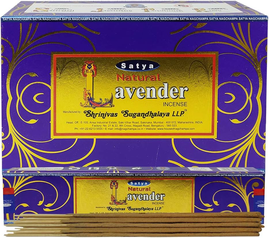 Satya Natural Lavender Incense Sticks with Wooden Incense Holder | Handmade Agarbatti Bundle | 180 Sticks for Meditation, Relaxation & Home Fragrance