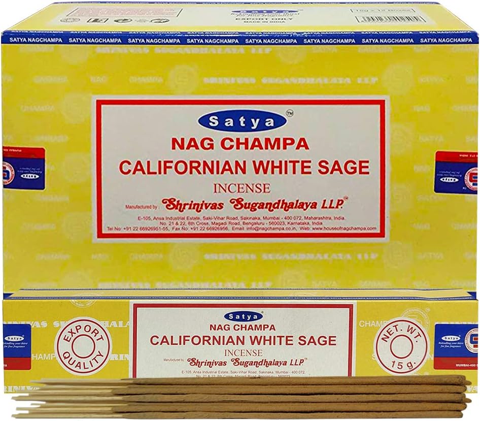 California White Sage Incense Sticks & Holder Bundle – Satya Aromatic Kit, 180 Sticks, Hand-Rolled in India