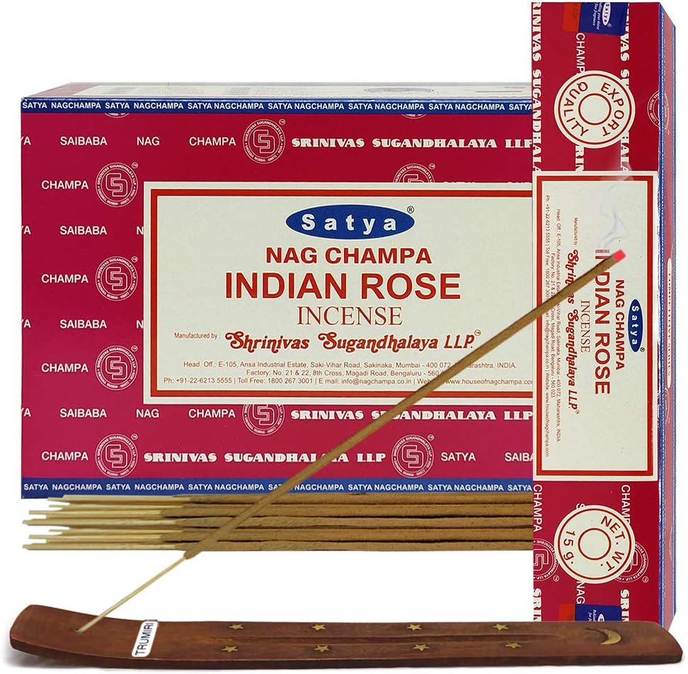 Indian Rose Incense Sticks & Holder Bundle – Satya Natural Floral Aromatic Kit