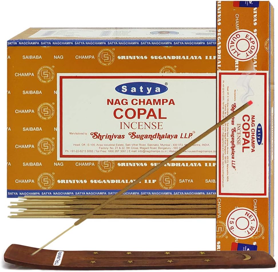 Satya Copal Incense Sticks & Holder Bundle – 180 Sticks Aromatic Smudging Kit, Hand-Rolled in India