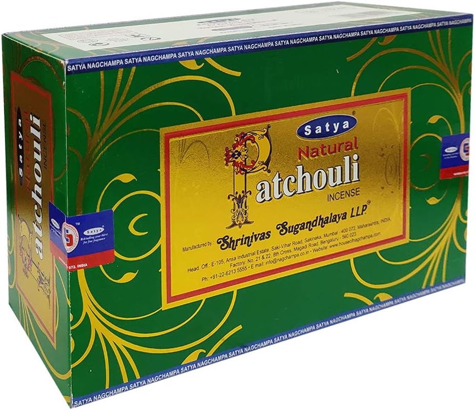 Satya Natural Patchouli Incense Sticks with Wooden Incense Holder | Handmade Agarbatti Bundle | 180 Sticks for Meditation, Smudging & Home Fragrance