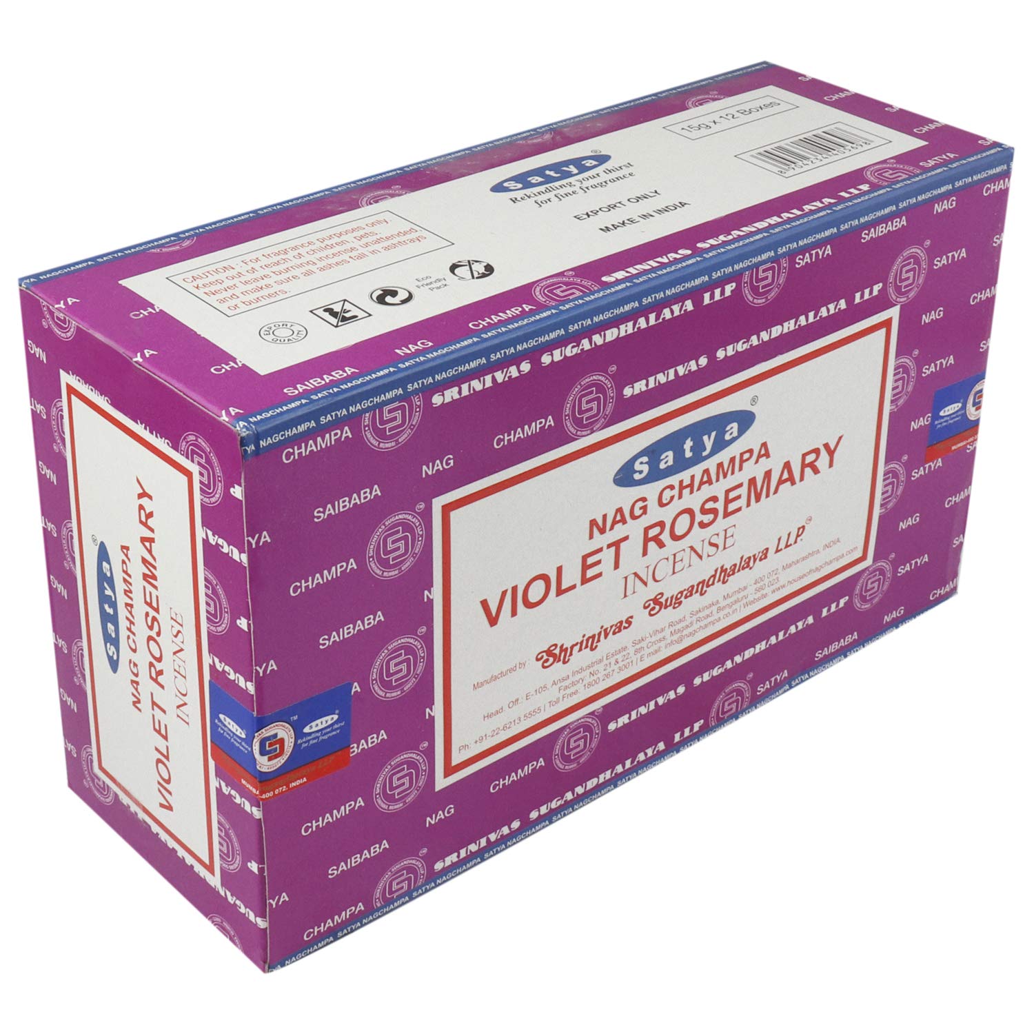 Satya Violet Rosemary Incense Sticks | Handmade Natural Agarbatti | Long-Lasting Fragrance for Meditation, Yoga & Home | 180g Box (12 Packs)
