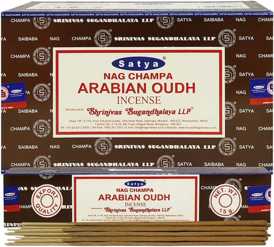 Arabian Oudh Incense Sticks & Holder Bundle – Satya Aromatic Smudging Kit, 180 Sticks