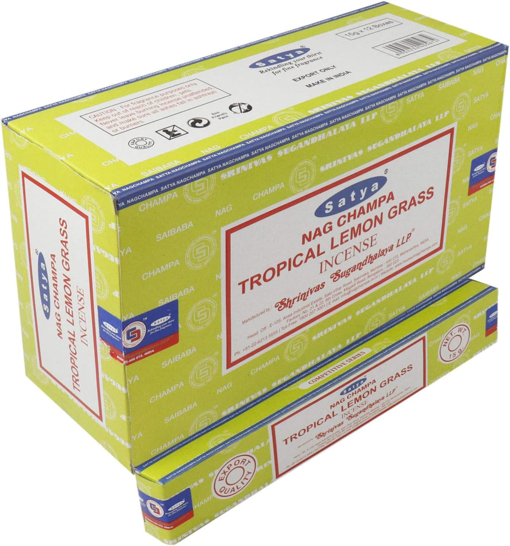 Sharvgun Satya Nag Champa Tropical Lemongrass Incense Sticks – 15g x 12 Pack (180g Total), Hand-Rolled, Aromatherapy & Home Fragrance