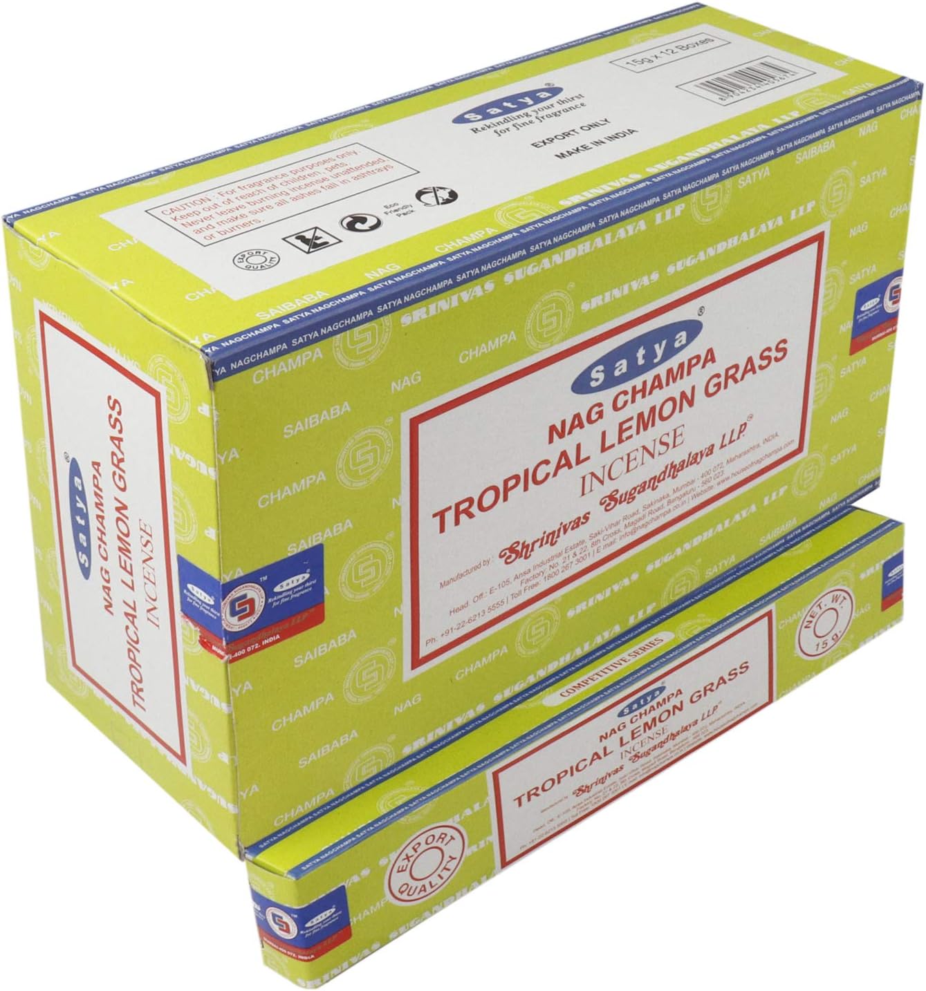 Sharvgun Satya Nag Champa Tropical Lemongrass Incense Sticks – 15g x 12 Pack (180g Total), Hand-Rolled, Aromatherapy & Home Fragrance