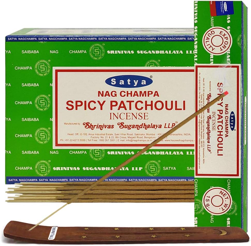 Spicy Patchouli Incense Sticks & Holder Bundle – Satya Earthy Aromatherapy & Meditation Kit